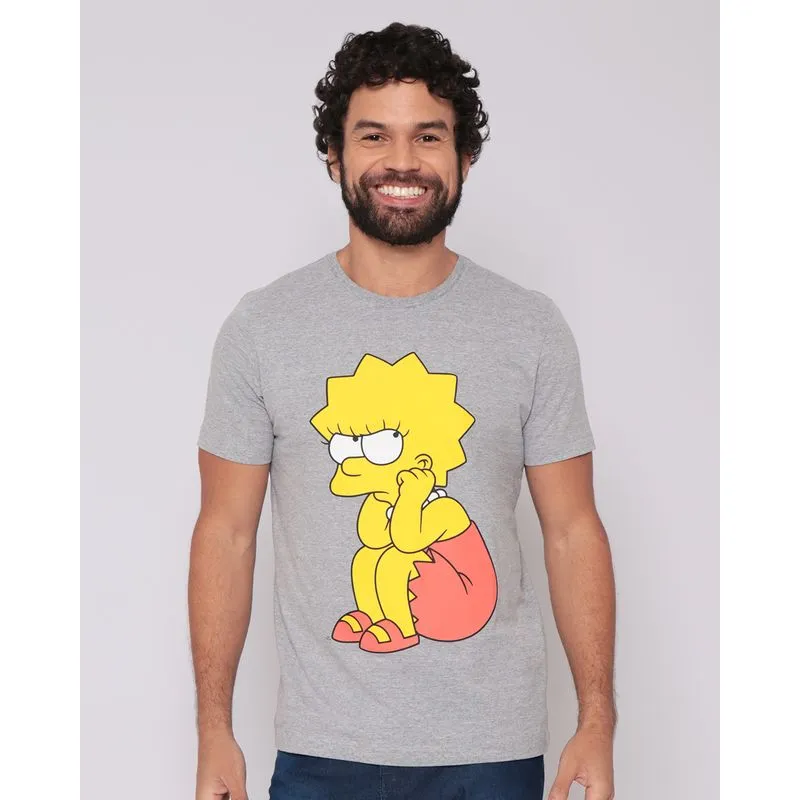 Camiseta Masculina Estampa Lisa Simpsons Cinza M