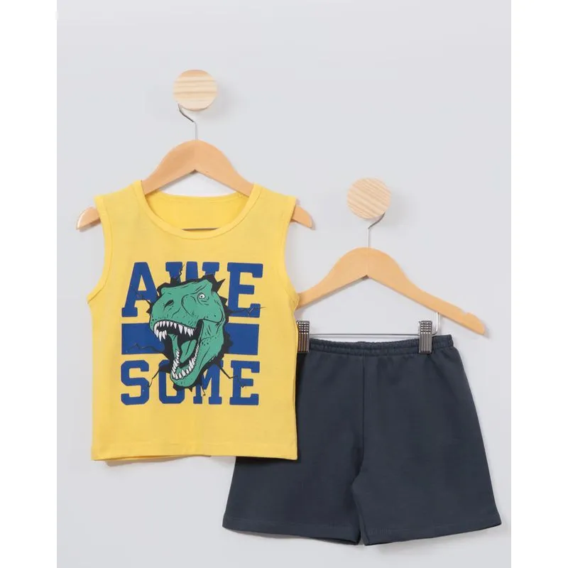 Conjunto Bebê Regata Moletinho Amarelo 1