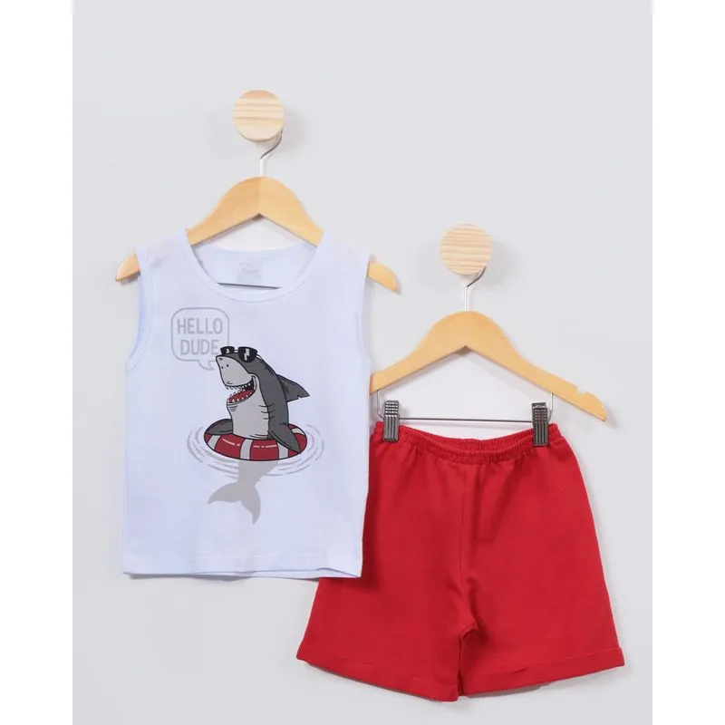 Conjunto Bebê Moletinho Regata Estampa Tubarão Branco 2
