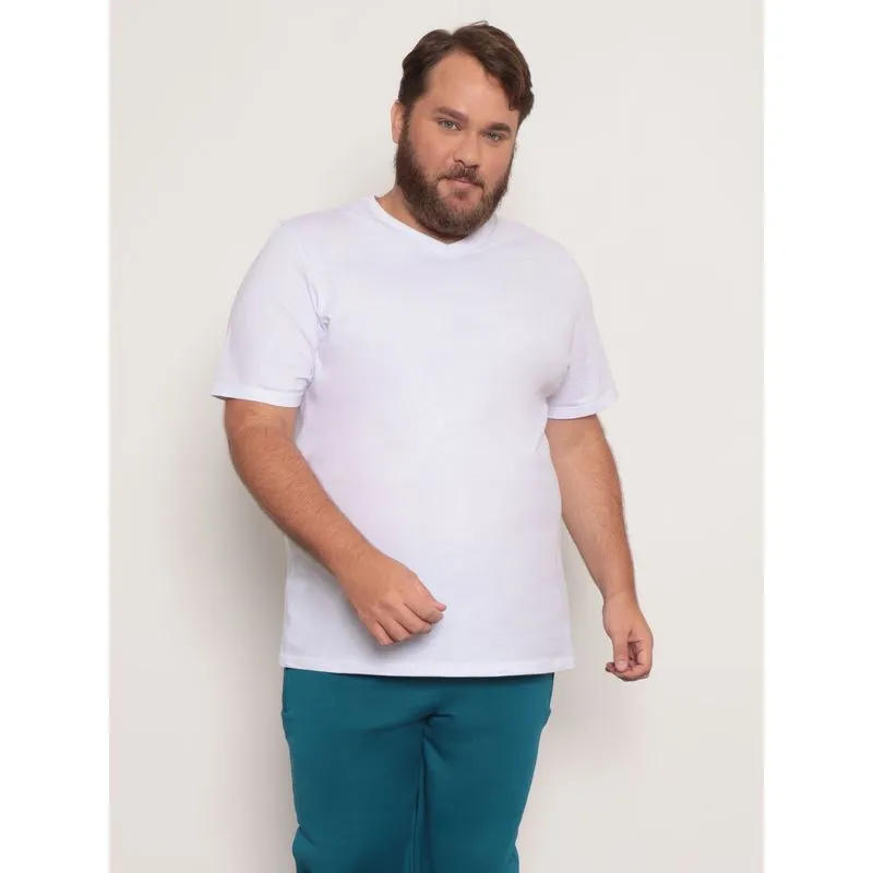 Camiseta Plus Size Masculina Básica Gola V Branca G1