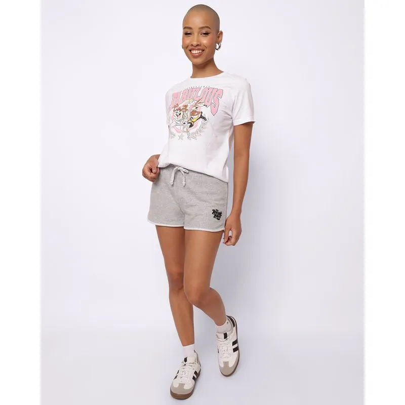 Short Feminino Moletinho Bordado Boxer Cinza M