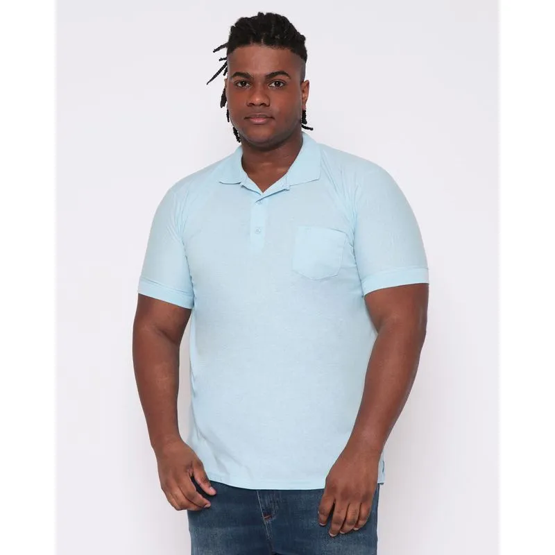 Polo Plus Size Masculina Bolso Azul Claro G4