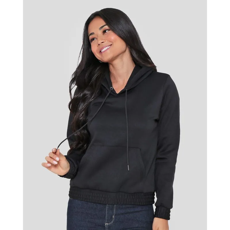 Blusão Moletom Feminino Com Capuz Preto G