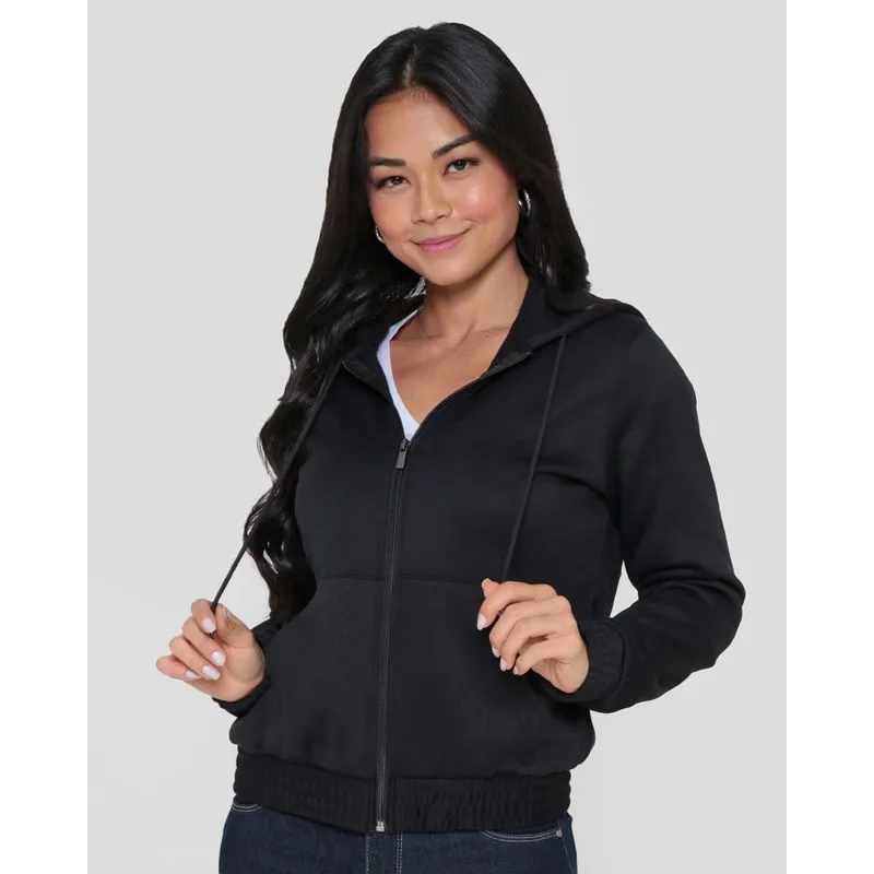 Casaco Moletom Feminino Com Zíper Preto GG