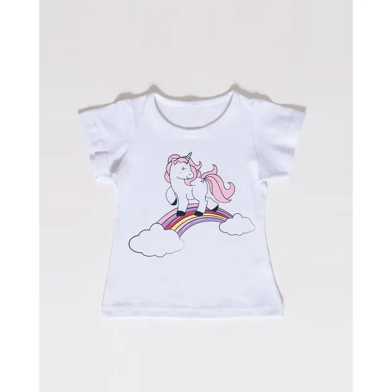 Blusa Bebê Manga Curta Estampa Unicórnio Branca 31111000547052UN