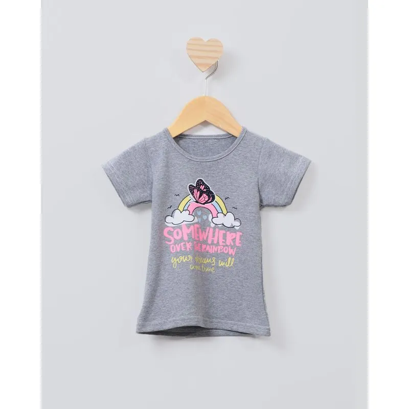 Blusa Bebê Manga Curta Estampa Arco Íris Cinza 3