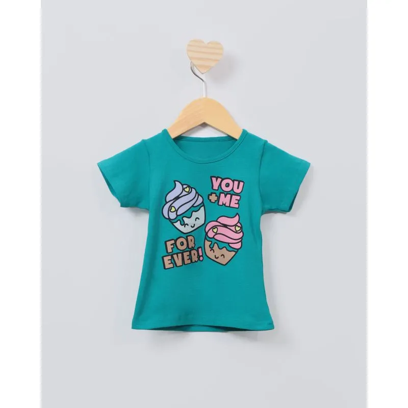 Blusa Bebê Manga Curta Estampa Cupcake Verde 3