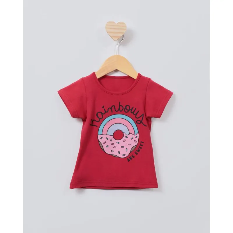 Blusa Bebê Manga Curta Estampa Donuts Vermelha 1