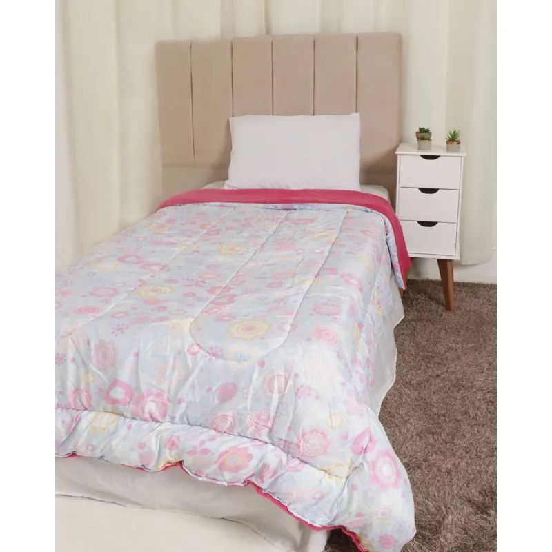 Edredom Infantil Solteiro Dupla Face Fleece Love Peace Andreza Azul Claro UN