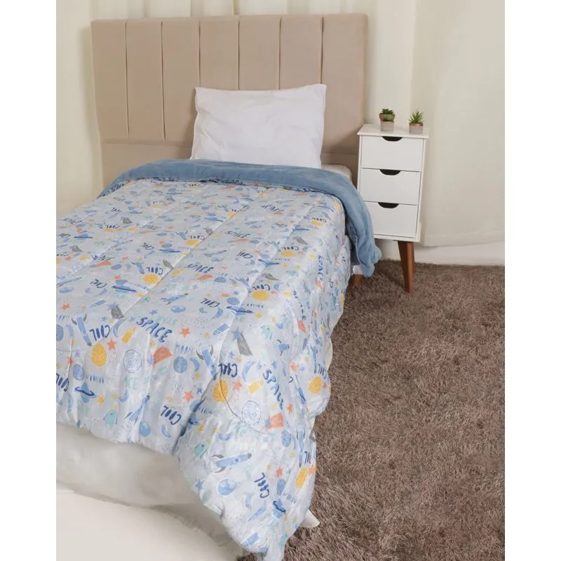 Edredom Infantil Solteiro Dupla Face Fleece Space Star Andreza Cinza Claro UN