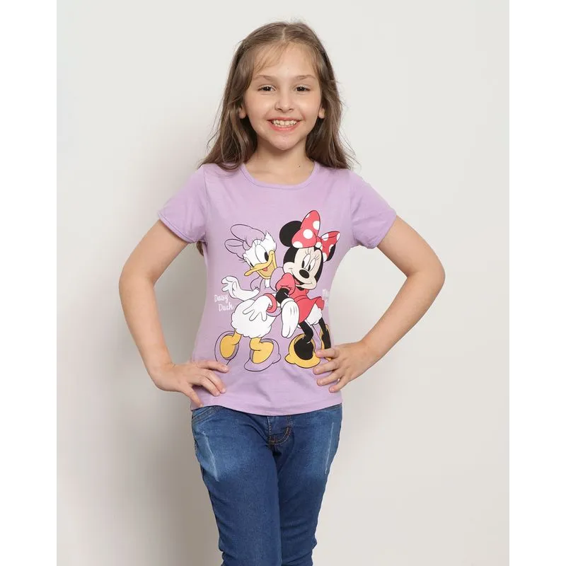 Camiseta Infantil Disney Minnie e Margarida Manga Curta Lilás 4