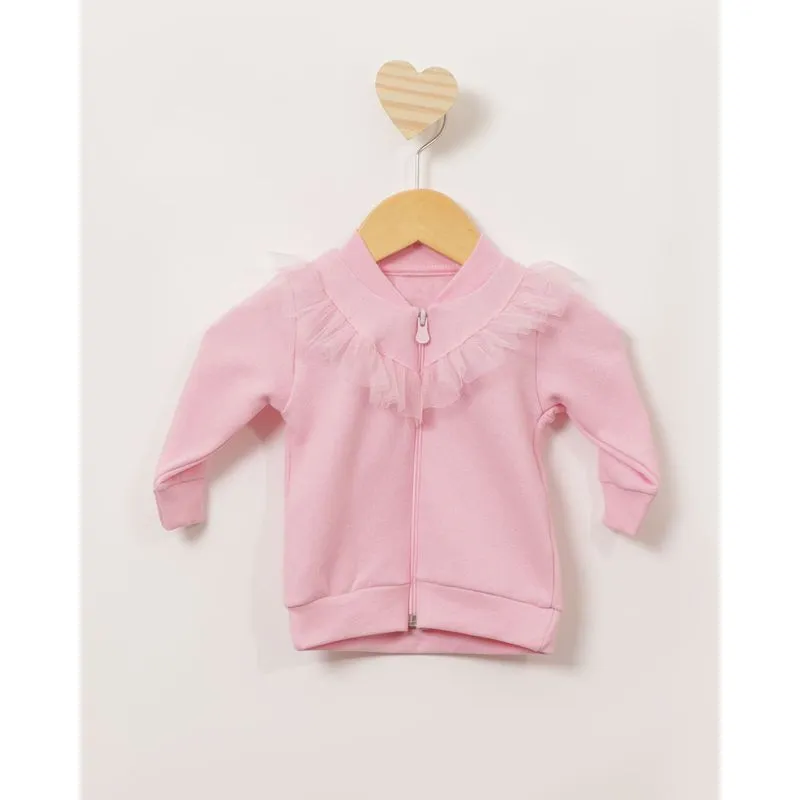 Blusão Moletom Bebê Com Tule Rosa Claro P