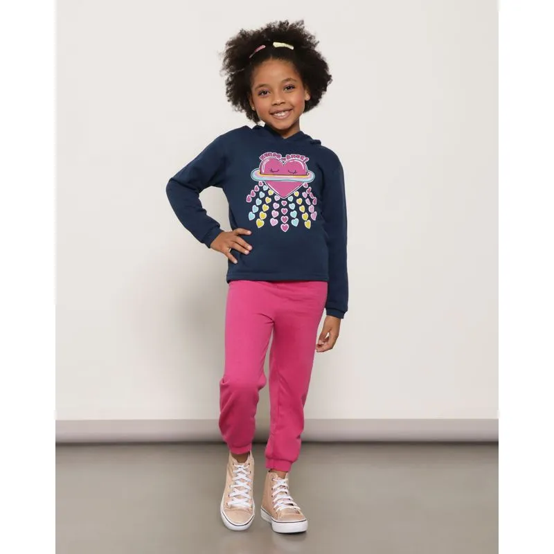 Conjunto Moletom Infantil Estampa Corações Azul e Rosa 8