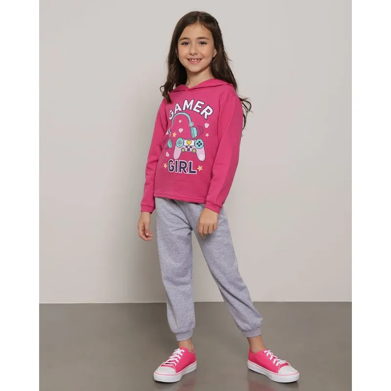 Conjunto Moletom Infantil Estampa Gamer Girl Rosa 4