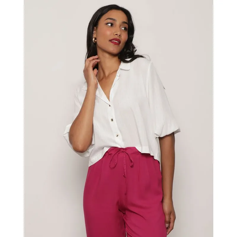 Camisa Cropped Manga 3/4 Branca P
