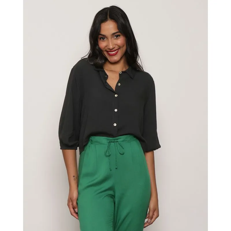 Camisa Cropped Manga 3/4 Preta M