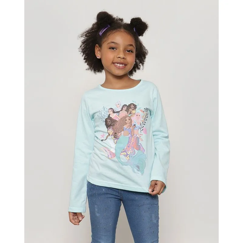 Blusa Infantil Manga Longa Estampa A Pequena Sereia Disney Verde Claro 8