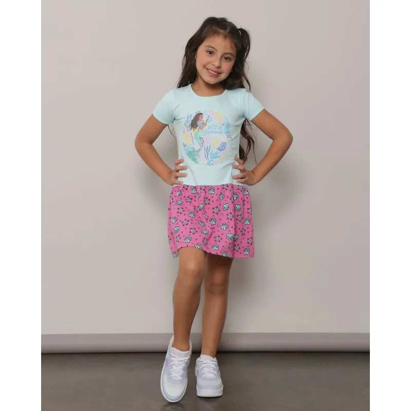 Vestido Infantil Pequena Sereia Disney Azul Claro 4