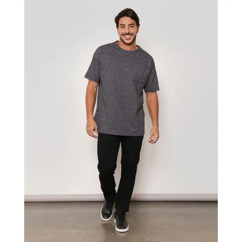 Calça Masculina Slim Com Bolso Sarja Preta 44
