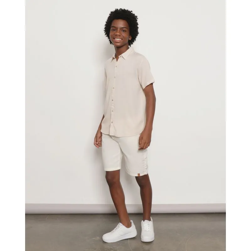 Bermuda Juvenil Reta Reciclada Com Cordão Off White 16