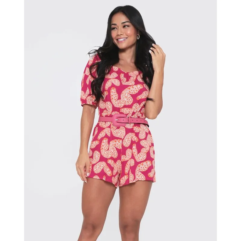 Macaquinho Feminino Ciganinha Estampa Borboleta Rosa M