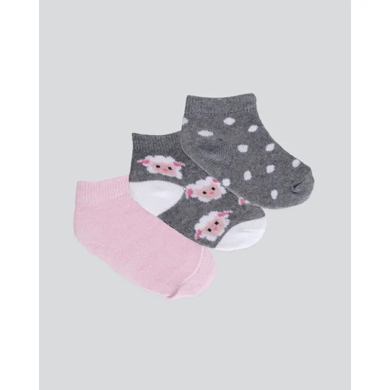 Kit Meia Bebê 3 Pares Cinza Rosa 16 A 18