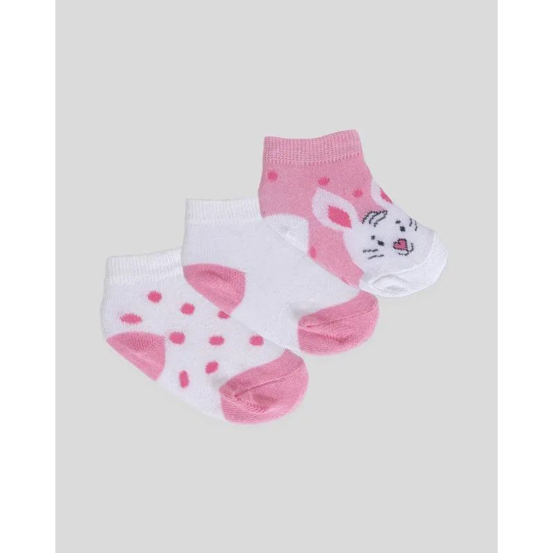 Kit Meia Bebê 3 Pares Branca Rosa 19 A 21