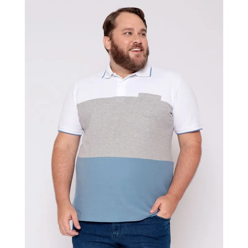 Polo Masculina Plus Size Recorte Branco G2