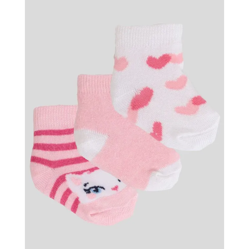 Kit Meia Bebê 3 Pares Estampadas e Lisas Rosa Claro 19 A 21