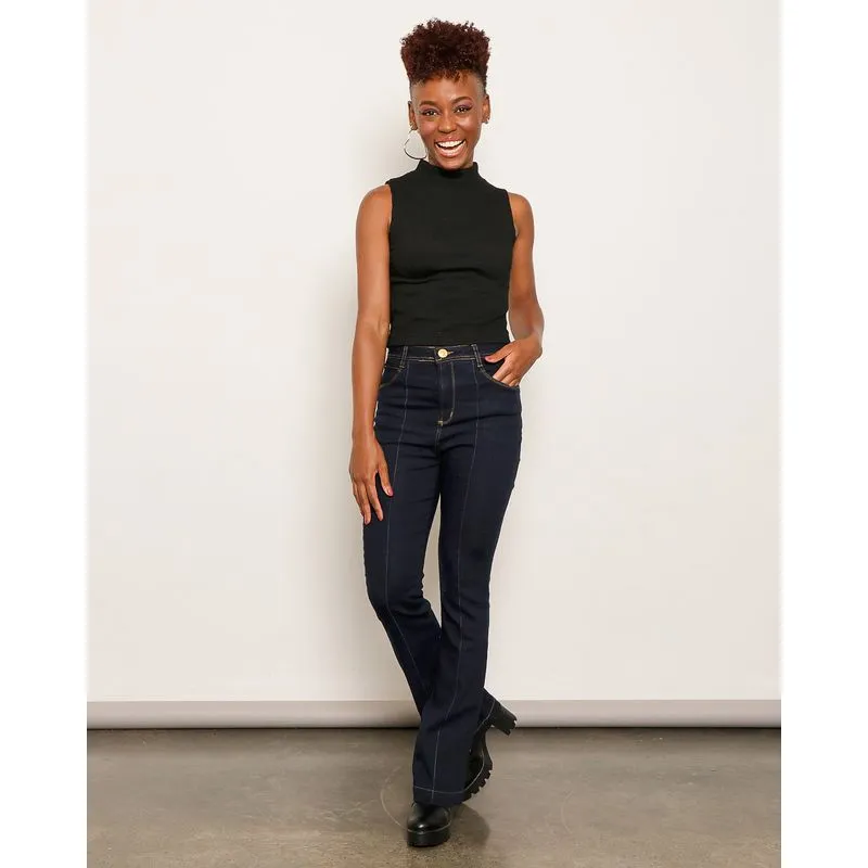 Calça Jeans Feminina Flare Com Bolso Azul 44