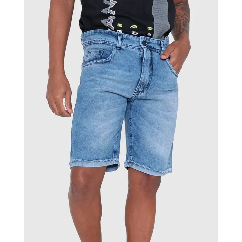 Bermuda Jeans Masculina Barra Dobrada Azul Claro 42