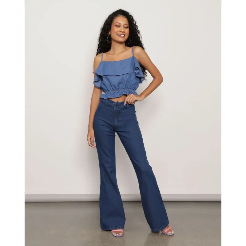 Calça Jeans Feminina Flare Azul Escuro 44