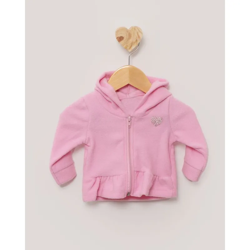 Casaco Bebê Boucle Capuz Estampa Coração Rosa Claro M