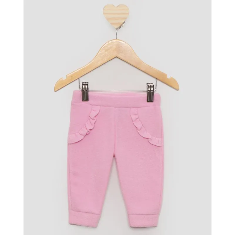 Calça Bebê Com Babado Boucle Rosa G