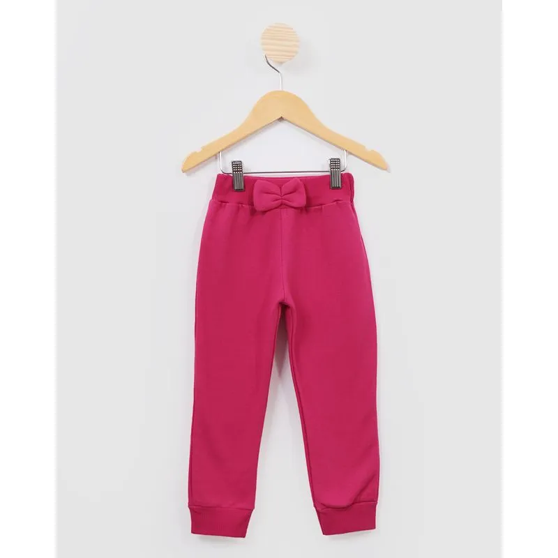Calça Moletom Bebê Jogger Laço Rosa Médio 2