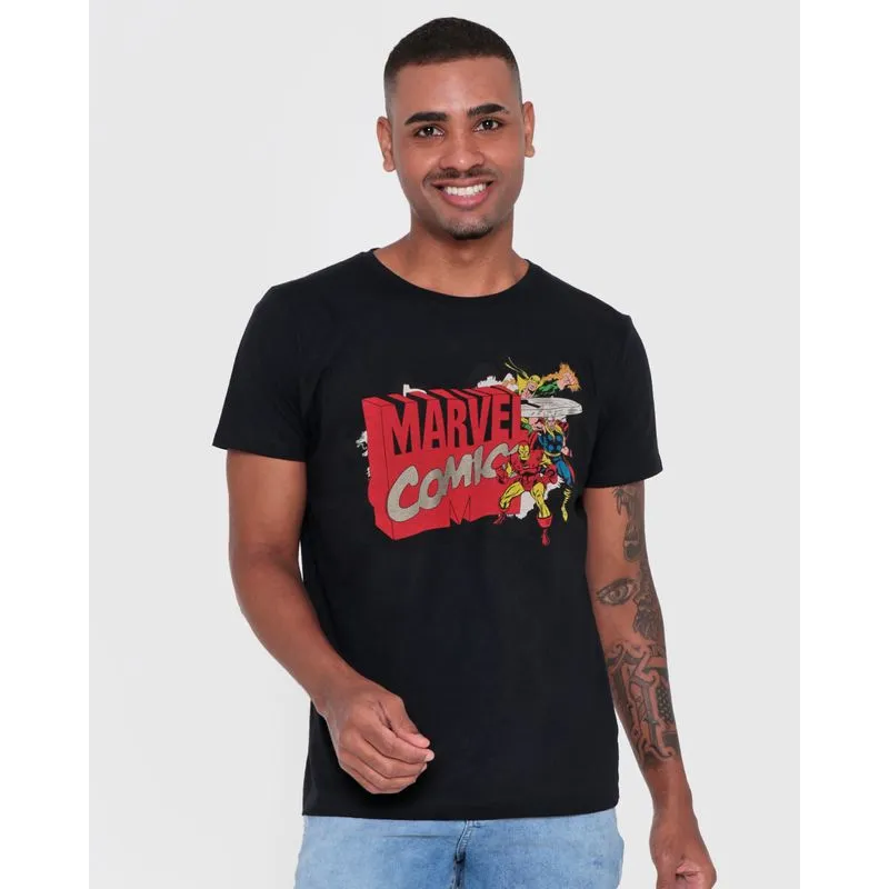 Camiseta Masculina Algodão Marvel Preta G