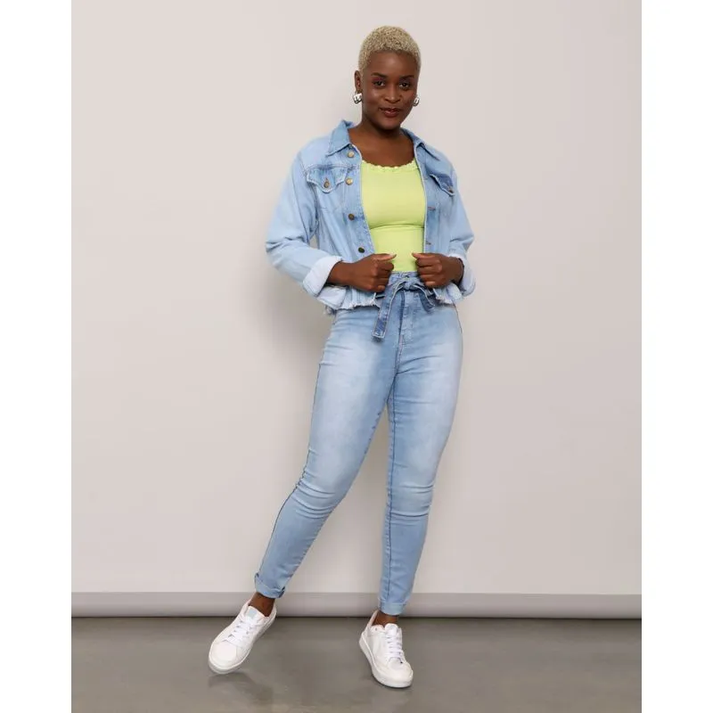 Calça Jeans Feminina Skinny Com Tira de Amarração Azul 13121001951044UN