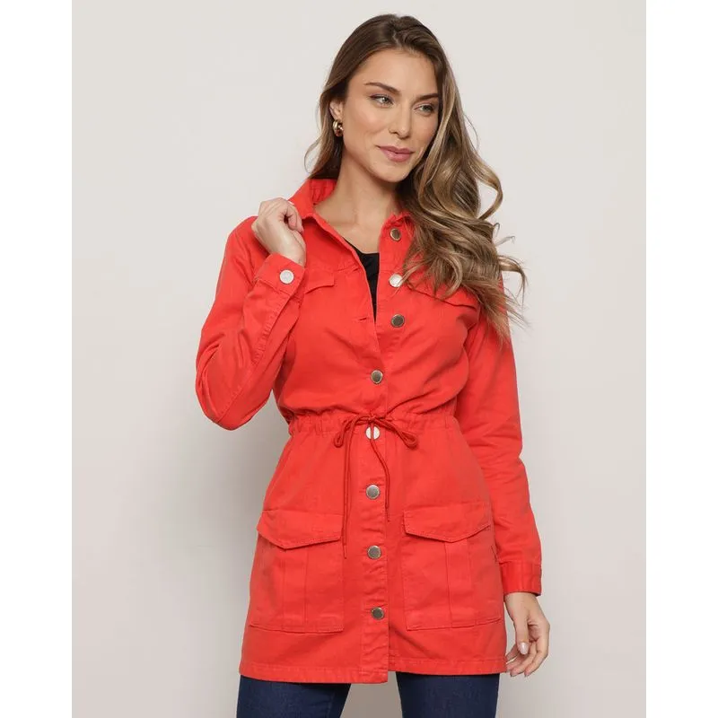 Parka Feminina Sarja Bolsos Frontais Laranja UN