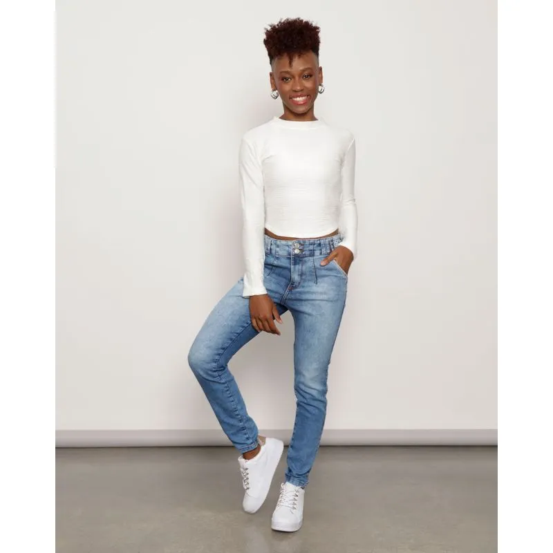 Calça Jeans Feminina Vizzy Skinny Estonada Azul UN