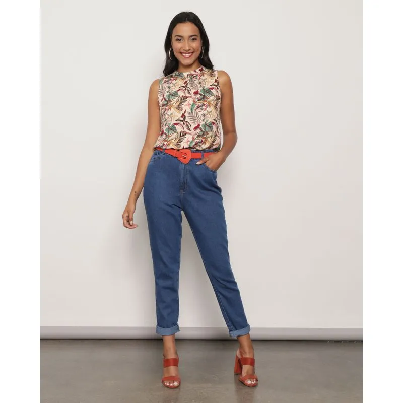 Calça Feminina Jeans Mom Azul UN