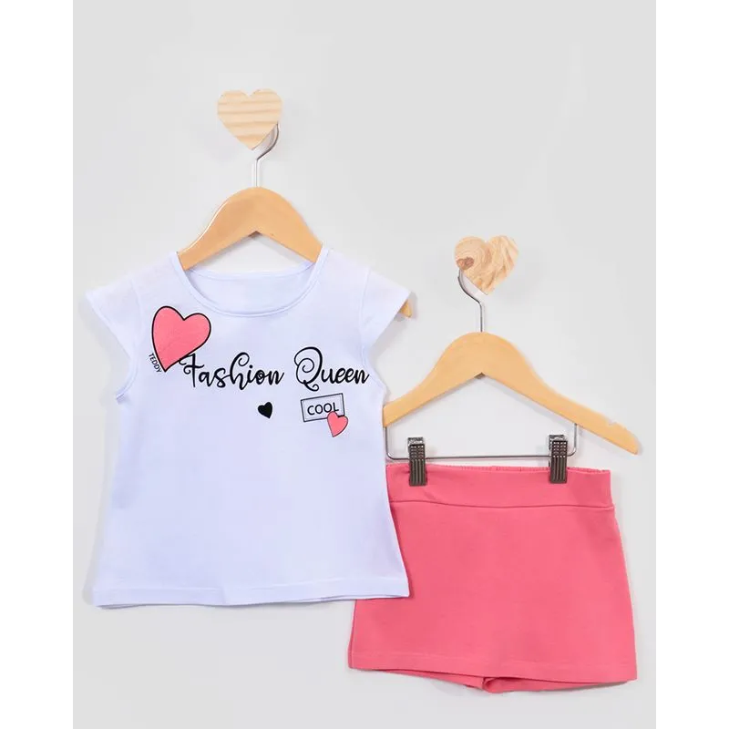 Conjunto Bebê Blusa Com Short Saia Branco 1