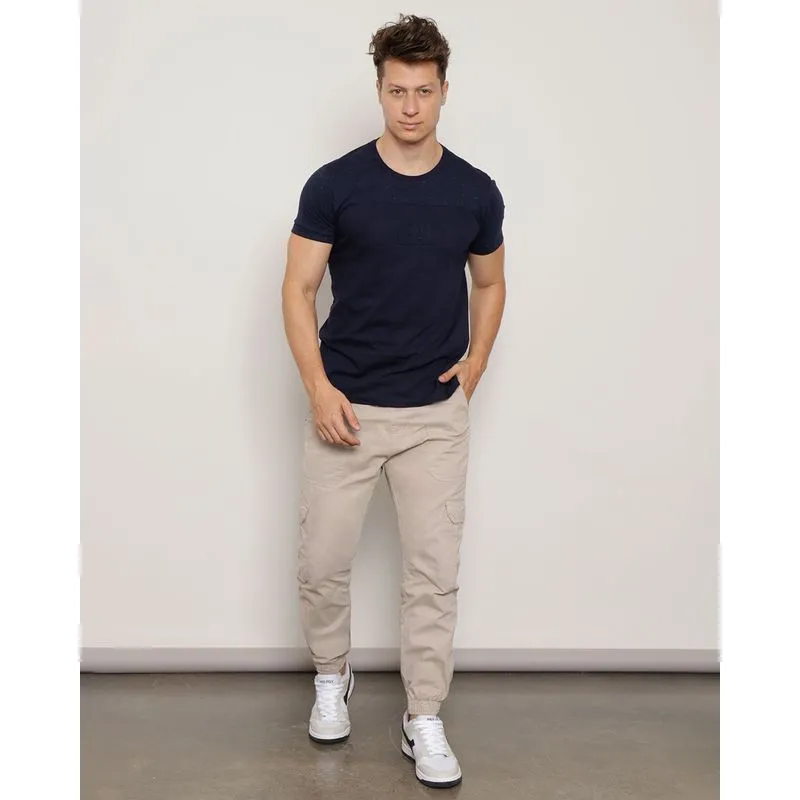 Calça Jeans Color Masculina Jogger Bolso Cargo Bege 48