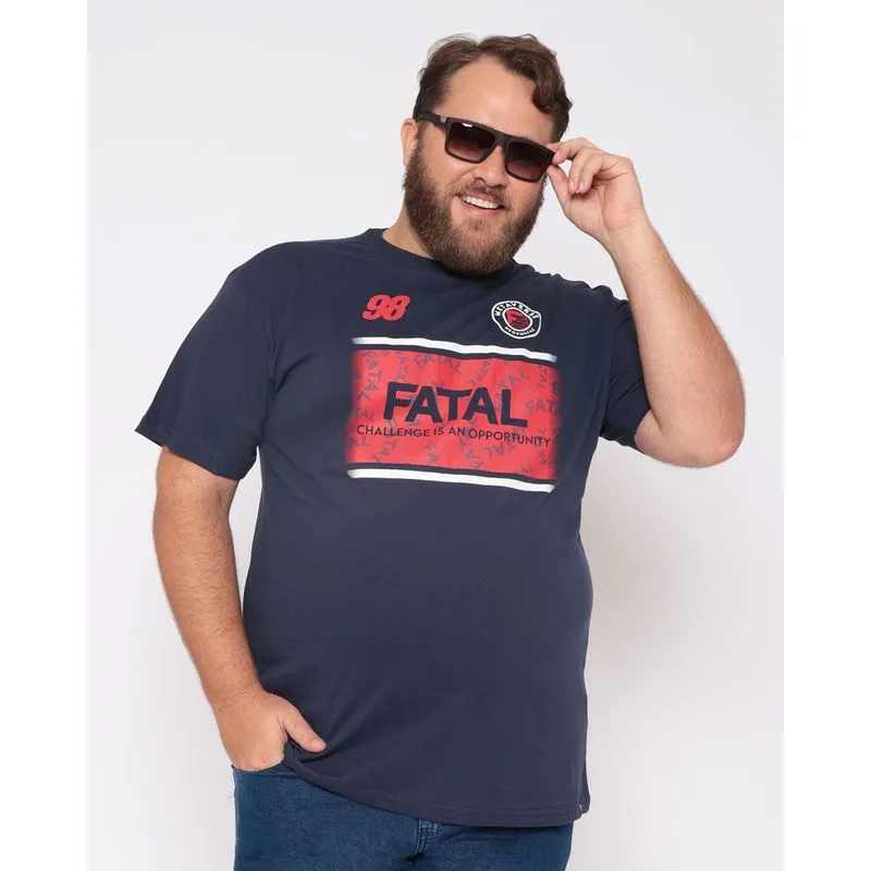 Camiseta Plus Size Masculina Estampada Fatal Marinho G2
