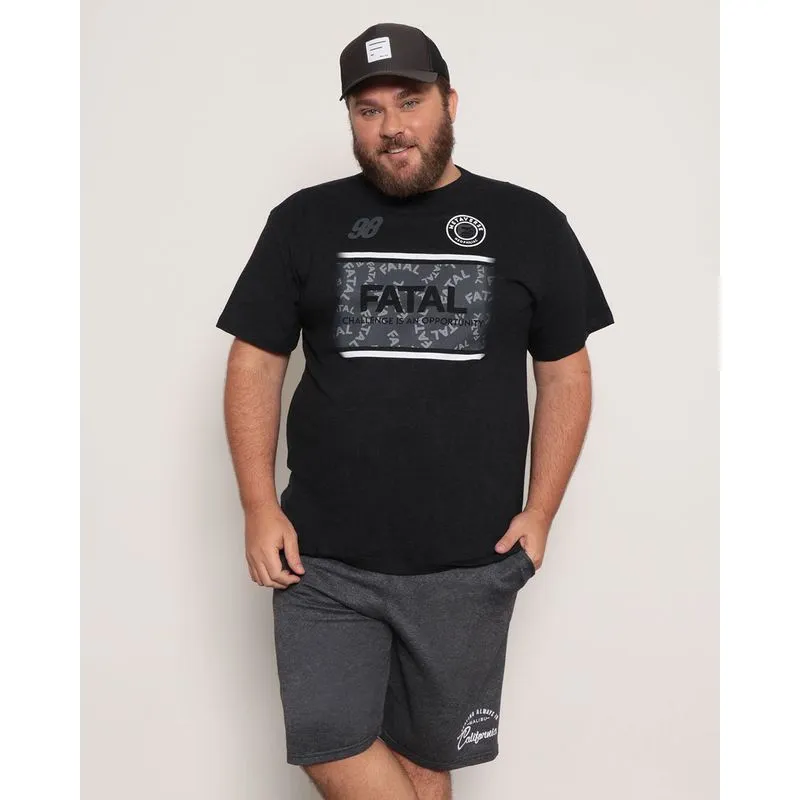 Camiseta Plus Size Masculina Estampada Fatal Preta G1