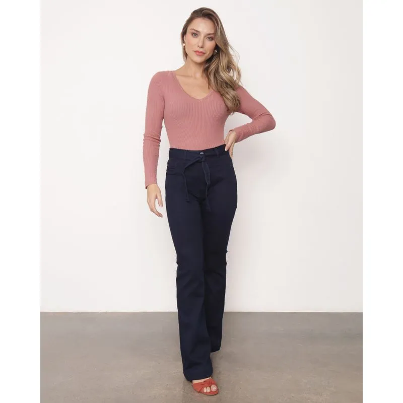 Calça Jeans Feminina Flare Com Faixa Azul 40