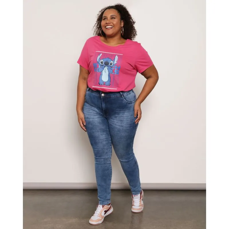 Calça Jeans Plus Size Feminina Skinny Estonada Azul 48