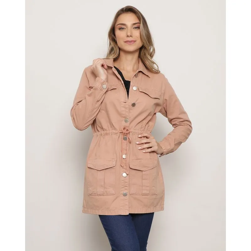 Parka Feminina Sarja Bolsos Frontais Marrom P