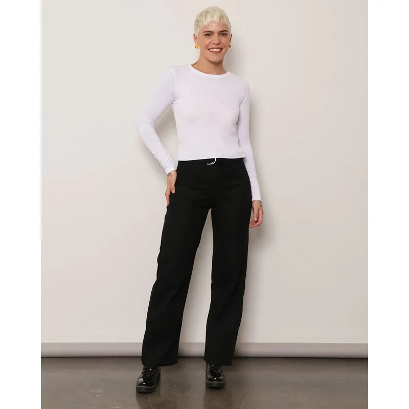 Calça Jeans Color Feminina Com Cinto Reta Preta 46