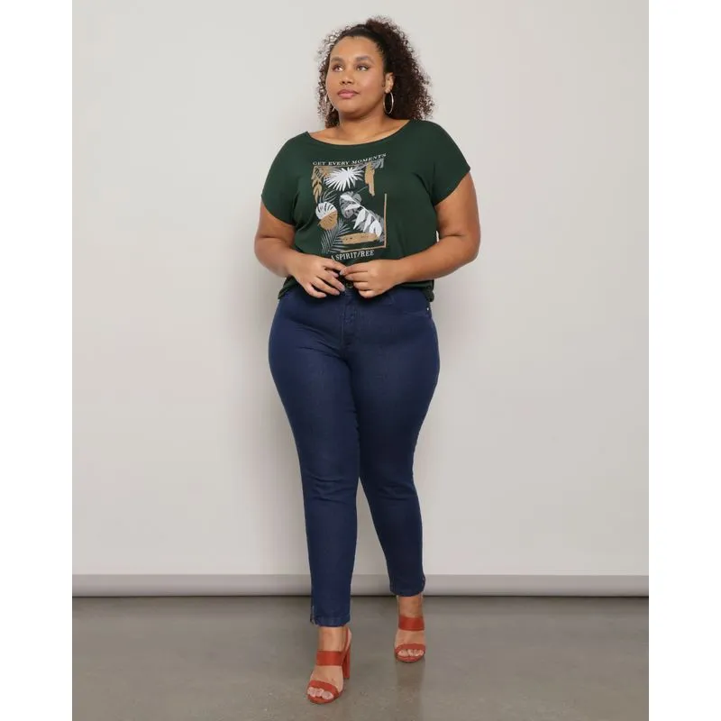 Calça Jeans Plus Size Feminina Com Bolso Skinny Azul 54