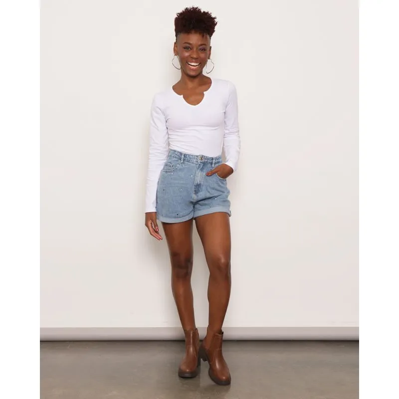 Short Jeans Feminino Com Aplicação Azul 44